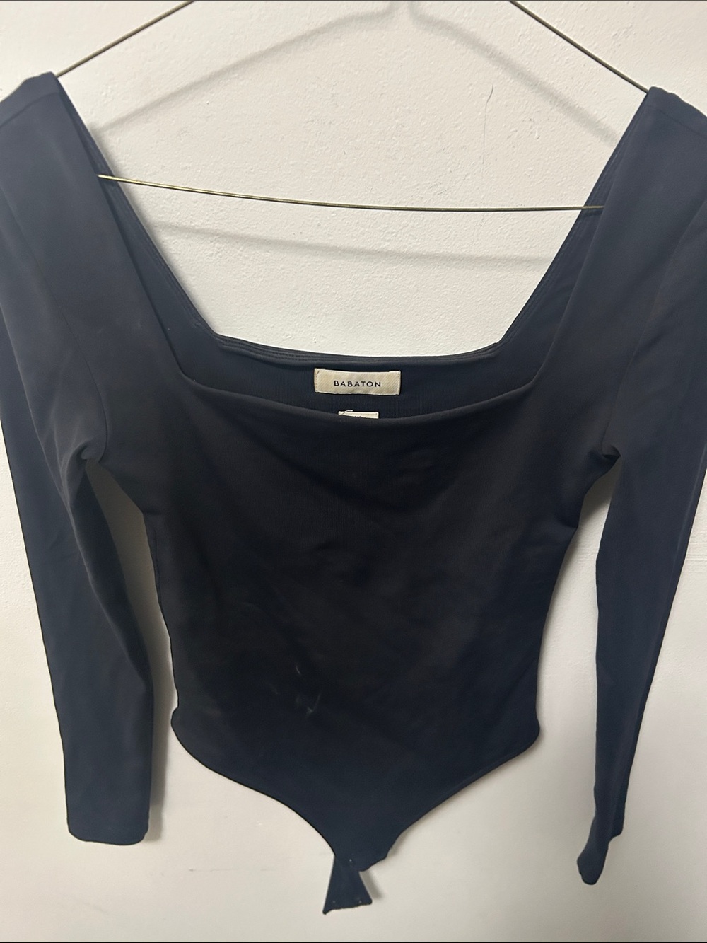 Babaton Black Long Sleeve Square Neck Bodysuit